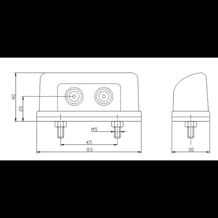 kentekenlamp LED 12/24 V 83 x 40 x 30mm P&R kabel 200mm, 2x 1,5mm² 45mm  CE, ECE-R10 / R7 / R4 wit - Afbeelding 3