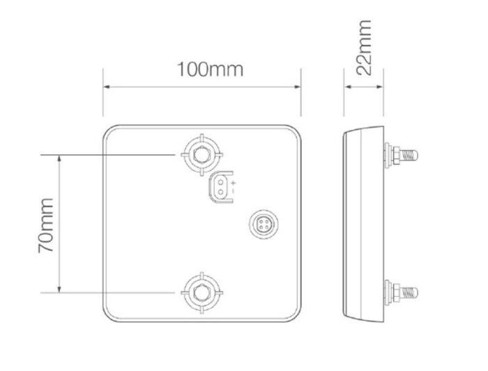 LED kabel achterlicht universeel 100 x 100 x 22mm  remlicht knipperlicht    achterlicht  70mm IP67 12 V CE, ECE-R10 / R7 / R6 / R3 - Afbeelding 2