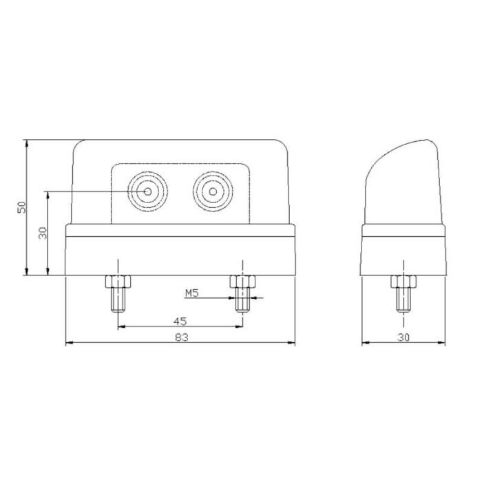 kentekenlamp LED 12/24 V 83 x 50 x 30mm DC kabel 200mm, 0,75mm² 45mm  CE, ECE-R10 / R7 / R4 wit - Afbeelding 3