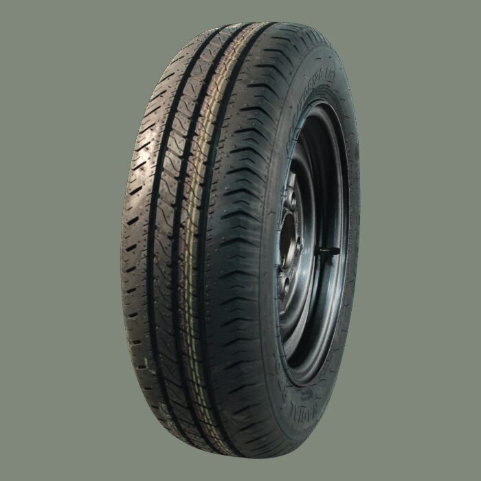 luchtband + wiel 185/60 R12C R701 M+S + 5½Jx12H2 ET30 67/112/5 104/101 N staal zwart