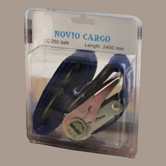 spanband, 2-delig , met ratel en S-haken blauw 25mm 2400mm Novio cargo