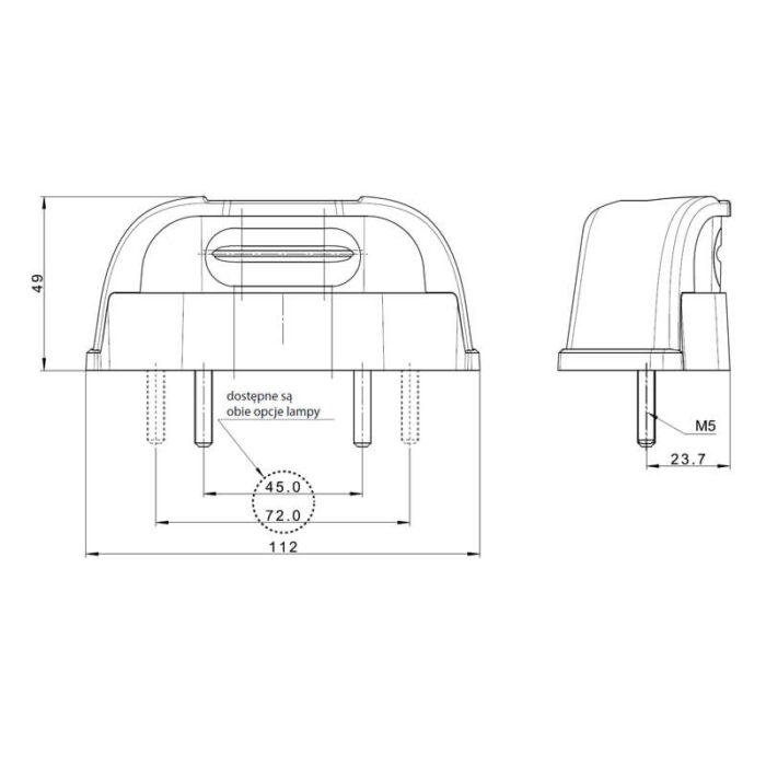 kentekenlamp LED 12/24v 112,3 x 57 x 97mm DC kabel 500mm, 0,75mm² 45 of 72mm  CE, ECE-R10 / R4 - Afbeelding 2