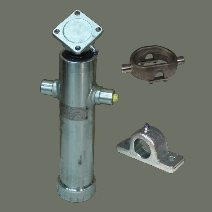 set hefcilinder verzinkt 2036Q 5ton slag 1043mm 3 traps  + verzinkte schroefpan, cardanring, montage-ogen en slangbreukbeveiliging