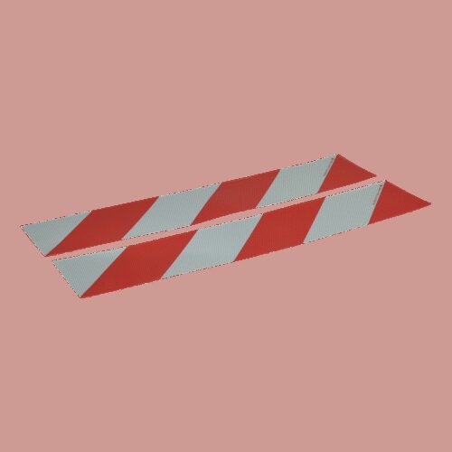 markeringssticker container 705x141 rood / wit, schuin gestreept 4x verticaal links, 4x verticaal rechts