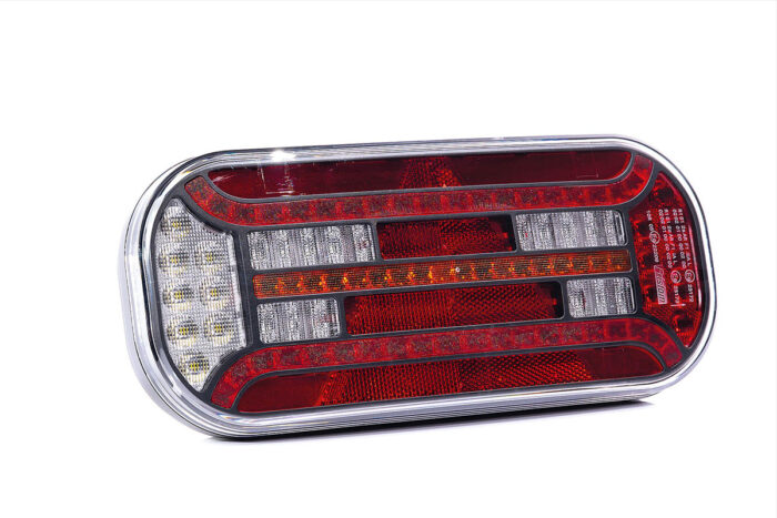 achterlicht links 100cm kabel 302 x 130 x 51mm opbouw remlicht dynamisch knipperlicht Kentekenlamp Mistlicht Achteruitrijlicht achterlicht lengte driehoek 152mm IP67 12/24 V CE, ECE-R10 / R7 / R6 / R38 / R23 / R3
