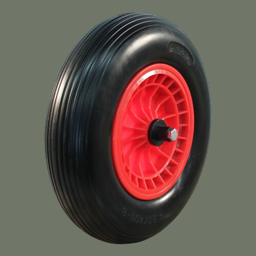 PU band + wiel 4.00x8 lijn + 2.50Ax8 rollager Ø20 NL75 kunststof, rood, kruiwagenas 125mm