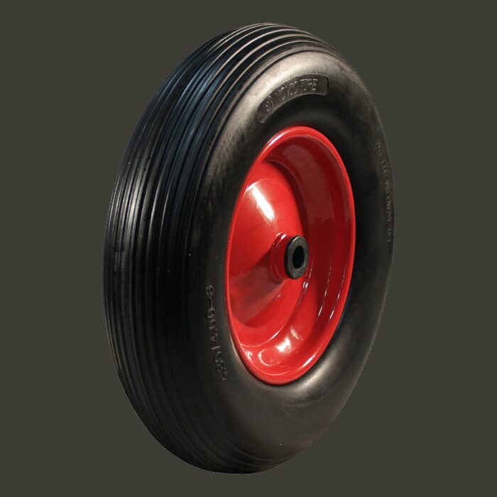 PU band + wiel 4.00x8 lijn + 2.50Ax8 rollager Ø20 NL75 staal, rood, kruiwagenas 130mm - Afbeelding 2