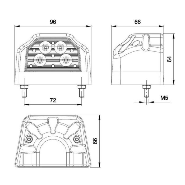 kentekenlamp LED 12/24 V 96 x 66 x 64mm DC kabel 200mm, 0,75mm² 72mm  CE, ECE-R10 / R7 / R4 wit - Afbeelding 3