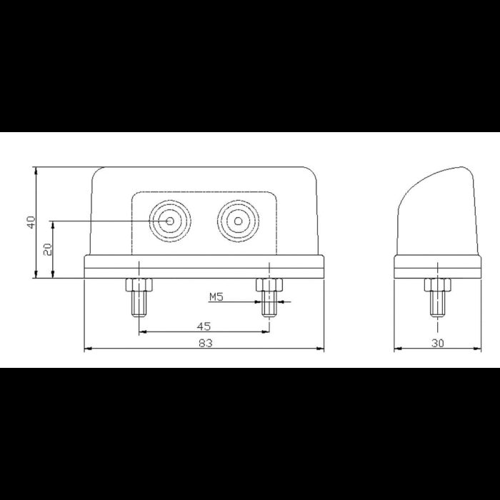 kentekenlamp 83 x 40 x 30mm 45mm rood/wit Rood/wit  kabel 500mm  12/24 V CE, ECE-R10 / R7 / R4 - Afbeelding 2