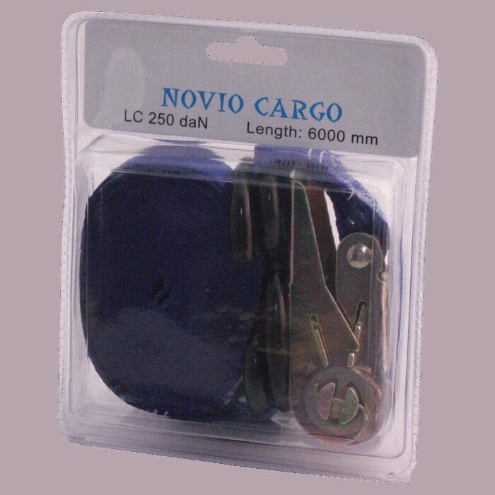 spanband, 2-delig , met ratel en S-haken blauw 25mm 6000mm Novio cargo