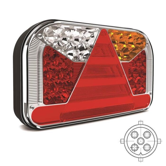 achterlicht LED rechts 5 PIN's bajonet remlicht knipperlicht   achteruitrijlamp neon-achterlicht lengte driehoek IP68 12/24 V Lavaflow