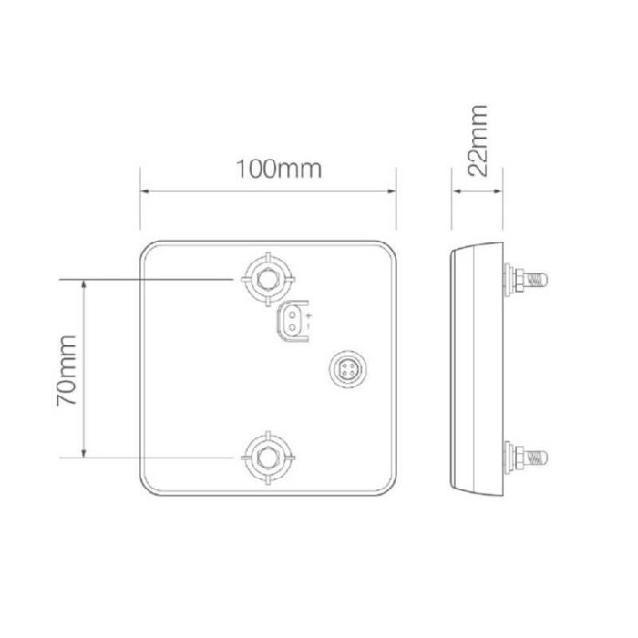 LED kabel achterlicht universeel 100 x 100 x 22mm remlicht knipperlicht    achterlicht rechthoek reflector 70mm IP67 12/24 V CE, ECE-R10 / R7 / R6 / R3 - Afbeelding 2