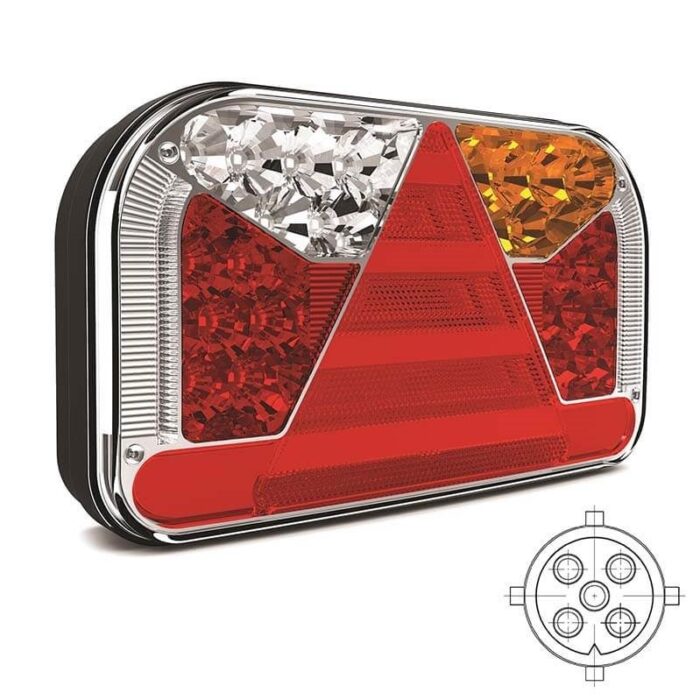 achterlicht LED links 5 PIN's bajonet remlicht knipperlicht kentekenlicht   neon-achterlicht lengte driehoek IP68 12/24 V Lavaflow
