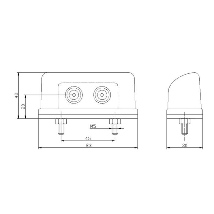 kentekenlamp LED 12/24 V 83 x 40 x 30mm DC kabel 200mm, 0,75mm² 45mm  CE, ECE-R10 / R7 / R4 wit - Afbeelding 3