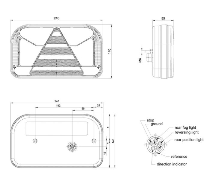 achterlicht LED links 5 PIN's bajonet remlicht knipperlicht  mistlamp  neon-achterlicht lengte driehoek IP68 12/36 V Lavaflow - Afbeelding 4