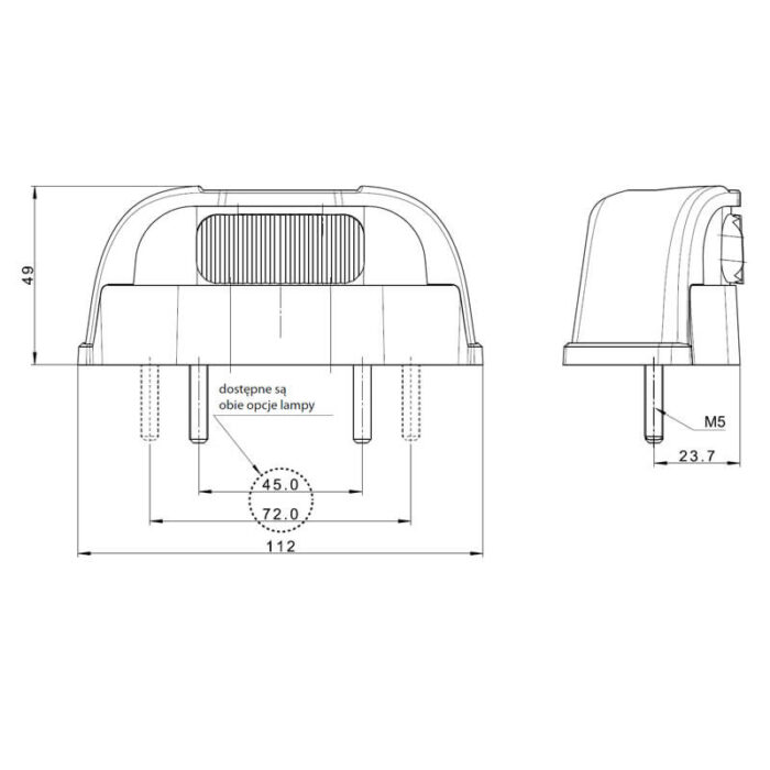 kentekenlamp LED 12/24v 112,3 x 57 x 97mm 50cm kabel 45 of 72mm  CE, ECE-R10 / R4 - Afbeelding 3