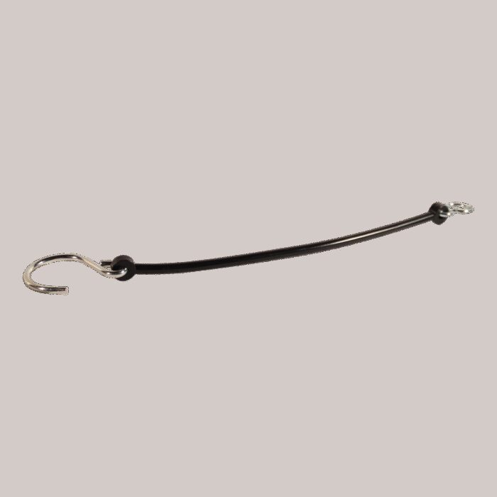veiligheidsnoer 260mm rubber , zwart met S-haak en 8-haak