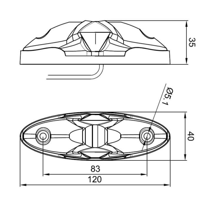 contourlamp 120 x 40 x 35mm 83mm rood/wit blank links of rechts (universeel) kabel 500mm  12/24 V CE, ECE-R10 / R7 - Afbeelding 3