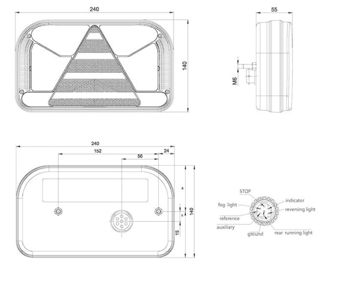 achterlicht LED rechts 7 PIN's AMP connector remlicht knipperlicht kentekenlicht onderzijde mistlicht achteruitrijlamp neon-achterlicht lengte driehoek IP68 12/24 V Lavaflow - Afbeelding 3