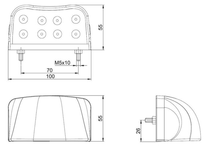 kentekenlamp LED 12/24 V 100 x 55 x 55mm Schuifconnector 70mm  CE, ECE-R10 / R7 / R4 wit - Afbeelding 2