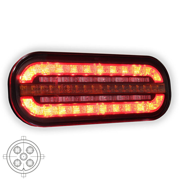 achterlicht links of rechts (universeel) 5 PIN's bajonet 195 x 75 x 35mm opbouw remlicht knipperlicht    achterlicht  90mm IP68 12/24 V CE, ECE-R10 / R7 / R6