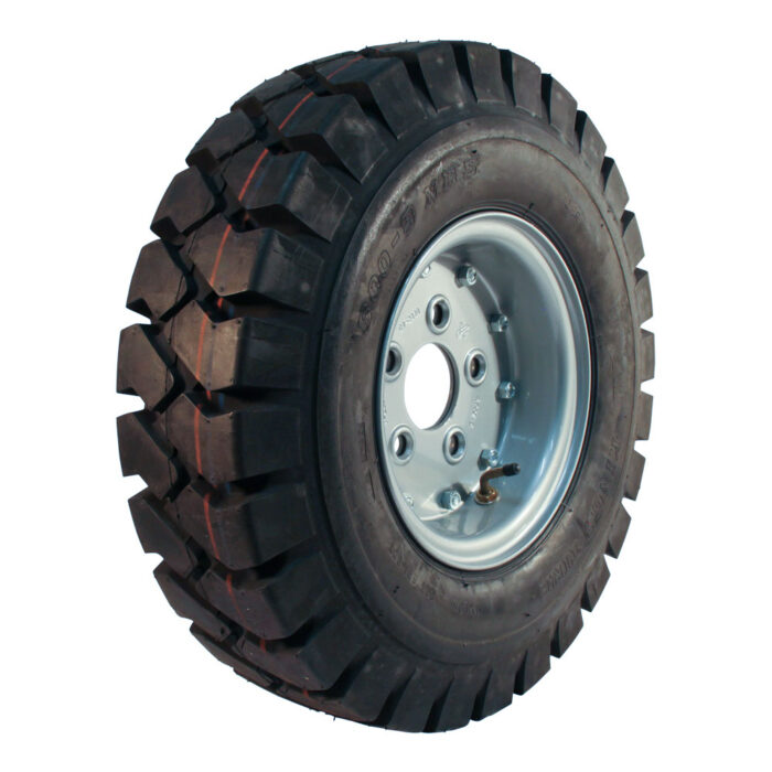 luchtband + wiel 6.00x9 V-2502 12PR + 4.00E-9 ET0 94/140/5 121 A5 staal grijs