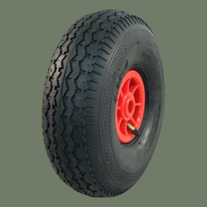 luchtband + wiel 4.00-4 V-6504 4PR + 2.10x4 rollager Ø20 NL75 kunststof rood