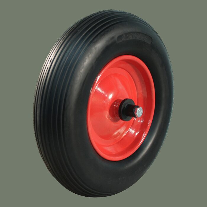 PU band + wiel 4.00x8 lijn + 2.50Ax8 rollager Ø20 NL75 staal, rood, kruiwagenas 130mm