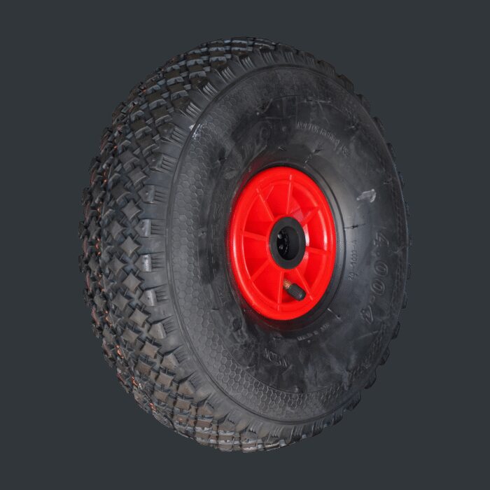 luchtband + wiel 4.00-4 V-6605 4PR + 2.10x4 rollager Ø25 NL75 A3 kunststof rood