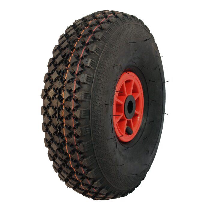 luchtband + wiel 4.00-4 V-6605 4PR + 2.10x4 rollager Ø20 NL75 A3 kunststof rood