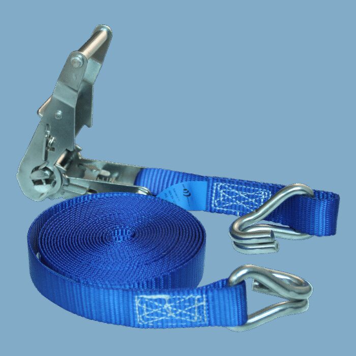spanband met rvs ratel en dubbele punthaak blauw 25mm 5000mm Novio Cargo